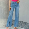 thumbnail image 6 of Wide Leg Flare Jeans for Women, High Waisted Boot Cut Stretch Front Split Jean Pants Loose Fitting Denim Trousers with Pockets Light Blue S, 6 of 8