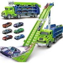 HEYMKGO Car Carrier Truck Toys Set for Kids Age 3-8,20" Race Track and 6 Die-Cast Race Cars