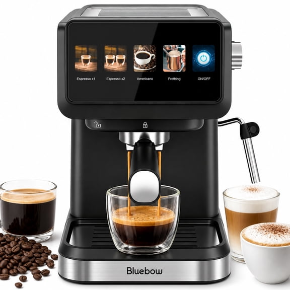 Espresso Machine with Milk Frother Steam Wand, 20 Bar Color Touchscreen Coffee Maker for Americano Cappuccino Latte, Compact for Home Office, Black