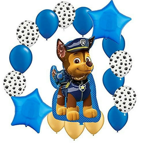 17 Piece Jumbo Shaped CHASE 41" high! Paw Patrol Mylar and Latex Balloons Bouquet