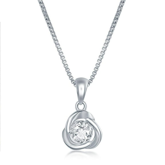 Round Simulated CZ Diamond Blinky Love Knot/Silver/14k Gold Plated 16 2” Necklace Sterling Silver Valentines Jewelry for Women or Teens-Classic Love-Knot