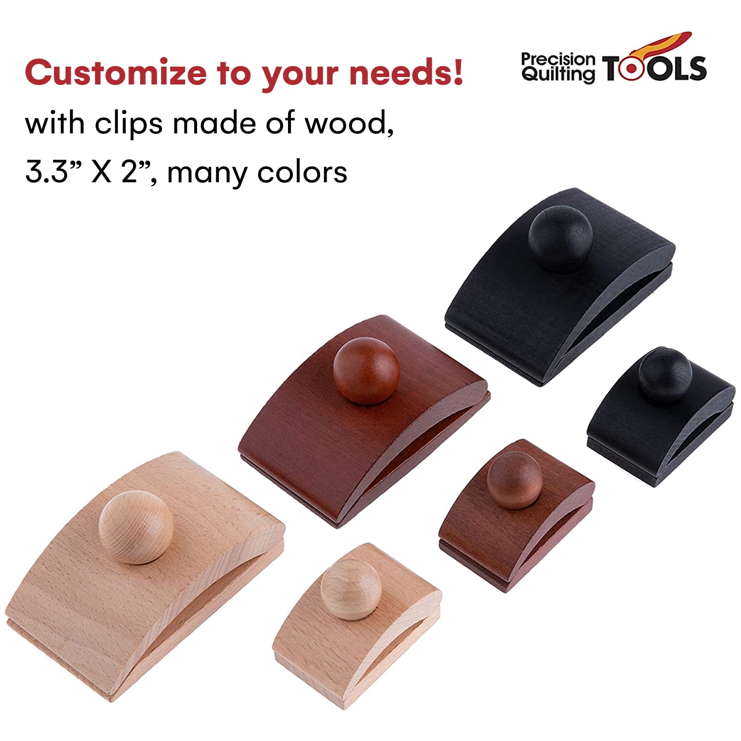 Precise Gray Quilting Clips - 4 Large Wooden Clamps with Screws for Wall Hangings - Tapestry and Quilt Hangers for Wall - Precision Quilting Tools