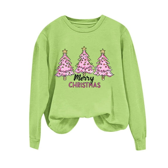 bnaln Womens Christmas Sweatshirts Crewneck Long Sleeve Tops Xmas Tree Santa Claus Graphic Casual Loose Pullover Ladies Christmas Jumpers Oversized Sweatshirt Holiday Party Blouse