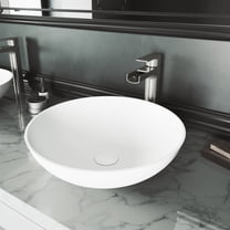 VIGO Matte Stone Lotus Composite Round Vessel Bathroom Sink in White with Amada Faucet in Brushed Nickel and Pop-Up Drain
