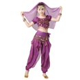 thumbnail image 2 of Conjunto de baile para niña, de poliéster, con top de lentejuelas de manga corta, cintura elástica, pantalones largos, talla mediana, cadena en la cintura, diadema y pulsera, 2 of 7