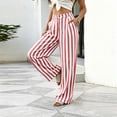 thumbnail image 4 of Womens Palazzo Pants 2026 Summer Linen Striped Wide Leg Trousers Elastic Waist Flowy Lounge Pant Pockets, S, 4 of 6