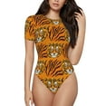 thumbnail image 2 of Goofa Tiger Printed Women Rash Guard Short Sleeve,Tummy control Swimsuit Surfing Swimsuit Bathing Suit One Piece Swimsuit UPF 50-XX-Large, 2 of 9