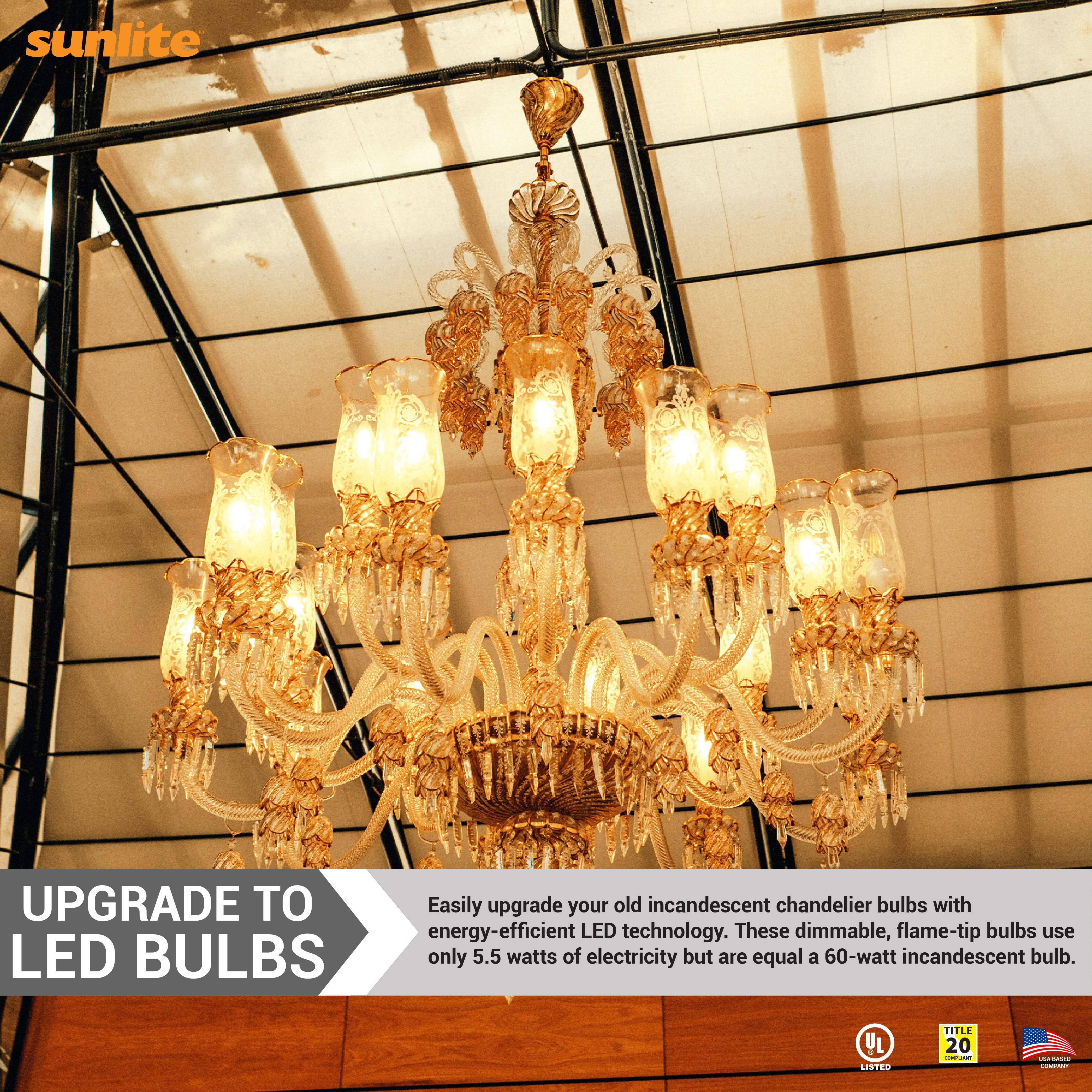 Sunlite LED Filament CA11 Flame Tip Chandelier Light Bulb, 5.5 Watts (60W=), 600 Lumens, Candelabra Base (E12), Edison Style, 90 CRI, Dimmable, UL Listed, 3000K Warm White, 6 Count