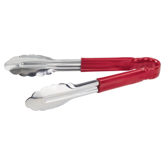 Winco Pinzas para servir de acero inoxidable de 9 "con mango de plástico, color rojo
