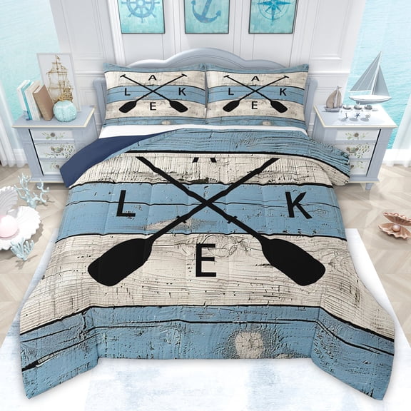 jejeloiu Happy Lake Time Twin Comforter Sets,Black Blue Beige Bedding Set For Men Women Reversible 2 Pieces