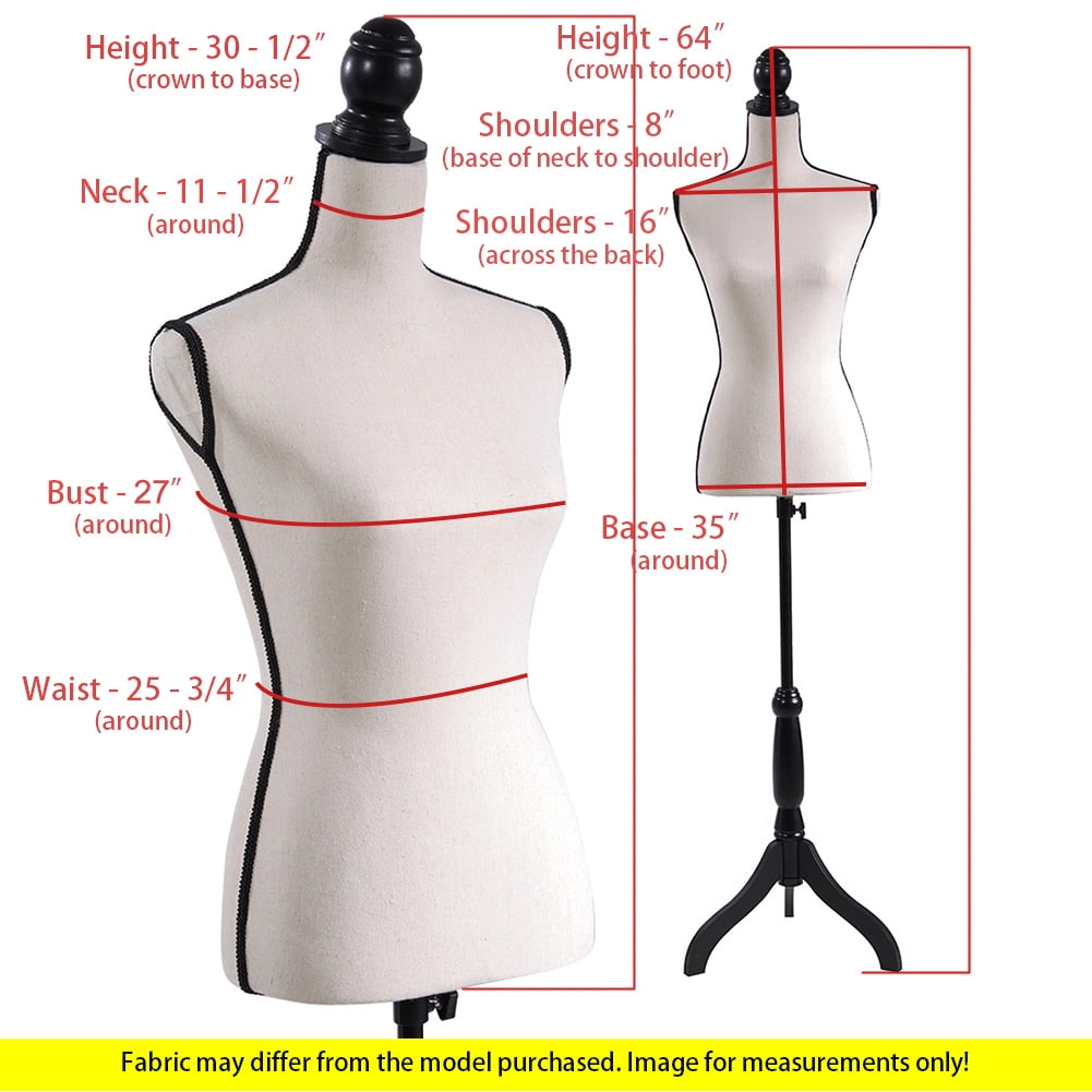 Female Mannequin Torso Dress Form Adjustable Height Black Tripod Stand Base Style Dress Jewelry Display,White