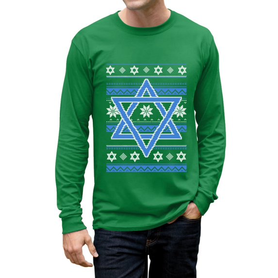 Tstars Mens Ugly Christmas Sweater Happy Hanukkah Star of David Christmas Gift Funny Humor Holiday Shirts Xmas Party Christmas Gifts for Him Long Sleeve T Shirt Ugly Xmas Sweater