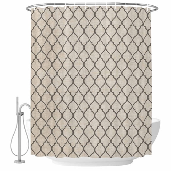Shower Curtain Bathroom Set Country Morocco Tile Geometric Pattern Waterproof Fabric Shower Curtains with Grommets&Hooks, Vintage Brown Gray Privacy Bath Curtain for Bathtub 36x72in