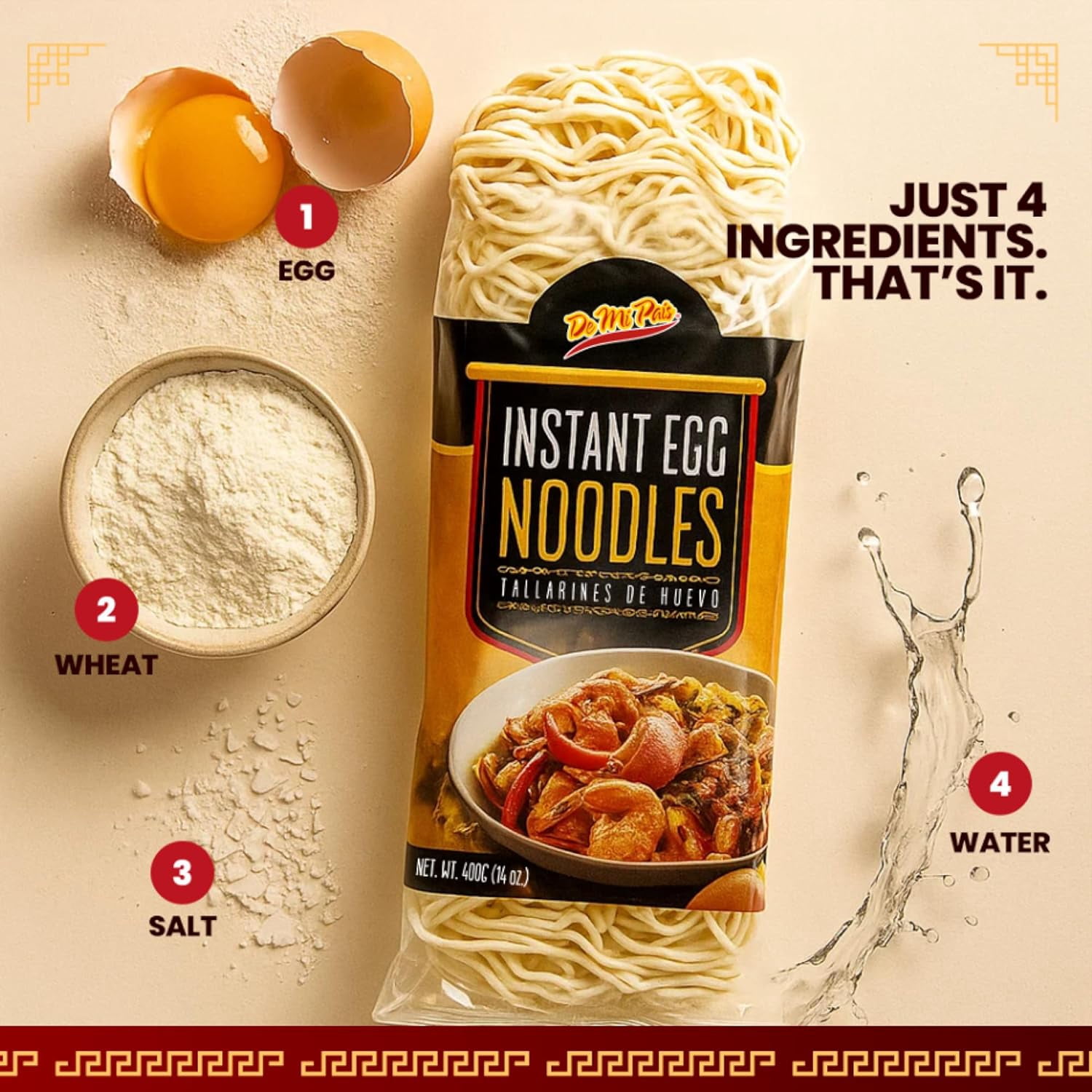 De Mi Pais Egg Noodles, Traditional Instant Egg Noodles for Soup, Stir-Fry, Pasta or Ramen, 14 oz, 3-Pack