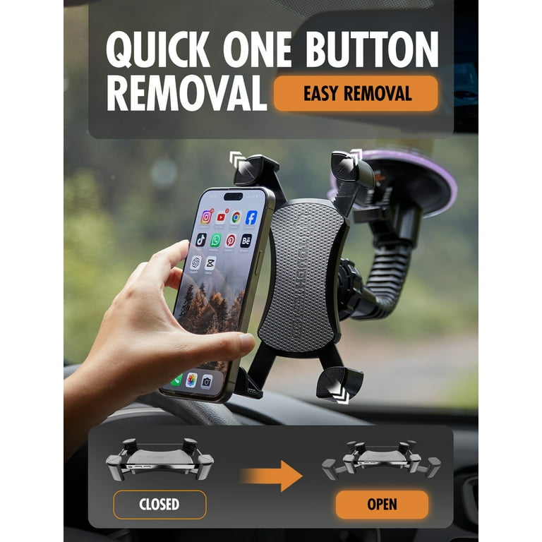 1Zero Phone Mount For Car, 3 In 1 Universal Dashboard Windshield Vent Car Phone Holder Mount, Strong Suction Car Cell Phone Holder For IPhone Samsung All 4.3-7