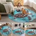 thumbnail image 6 of 8ft Round Rug, Coastal Sea Turtle Non-Skid Rubber Backing Large Area Rugs - Living Room Bedroom Home Office, Blue Nautical Summer Beach Vintage Indoor Floor Mat Carpets Washable Rug, 6 of 9