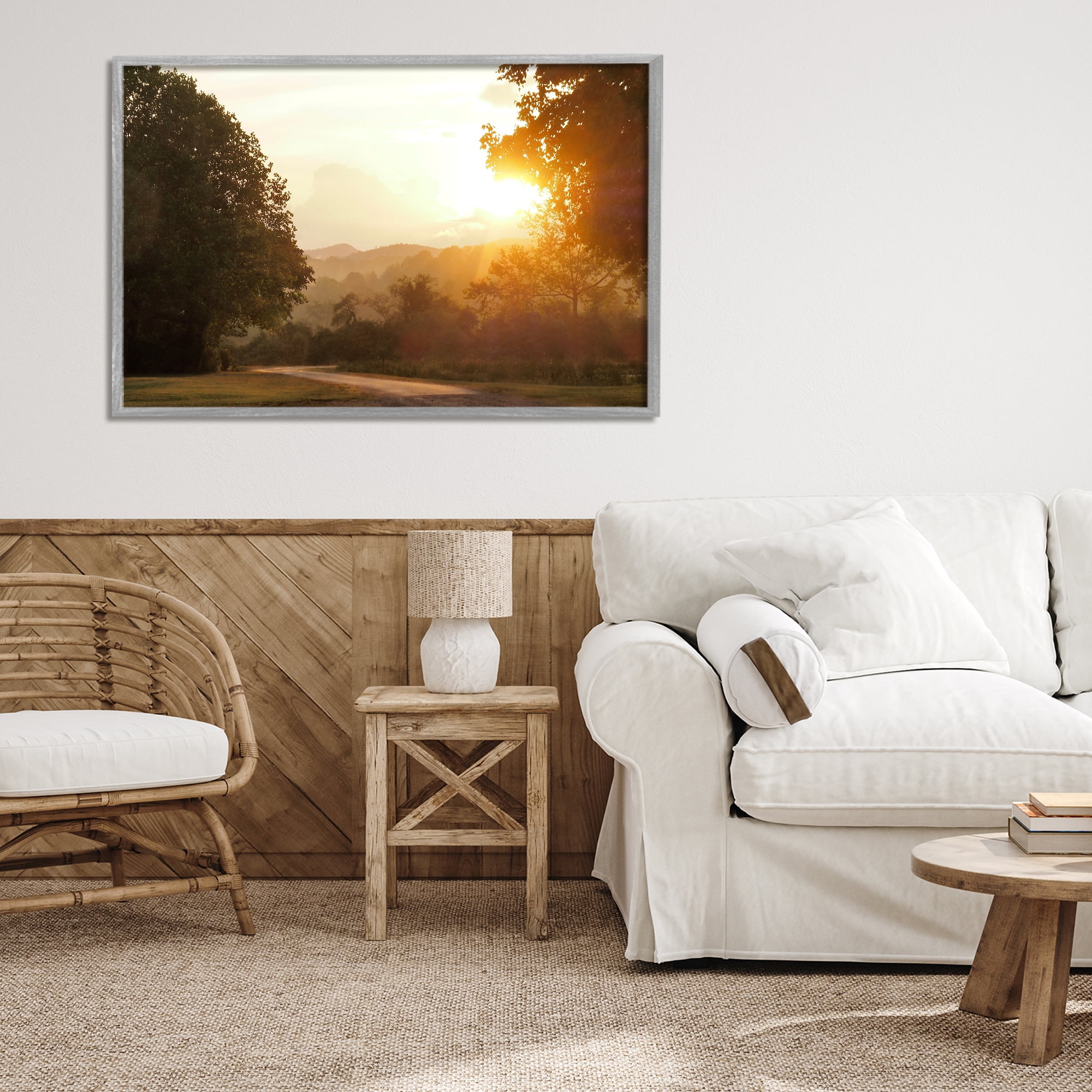 Stupell Industries Golden Morning Between Trees Gray Framed Giclee Art, design by Gail Peck