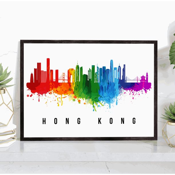 Pera Print Hong Kong Skyline China Poster, Hong Kong Cityscape Painting