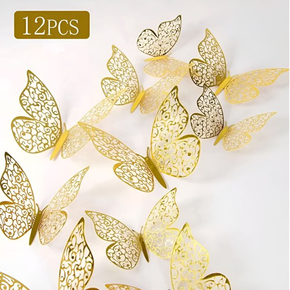 CCOCC 2026 New 12Pcs Gold Butterfly Decorations,3 Sizes 3 Styles,3D Butterfly Wall Decor,Butterfly Party Decorations,Birthday Decorations,Butterflies for Crafts,Cake Decorating,Wall Room Decor