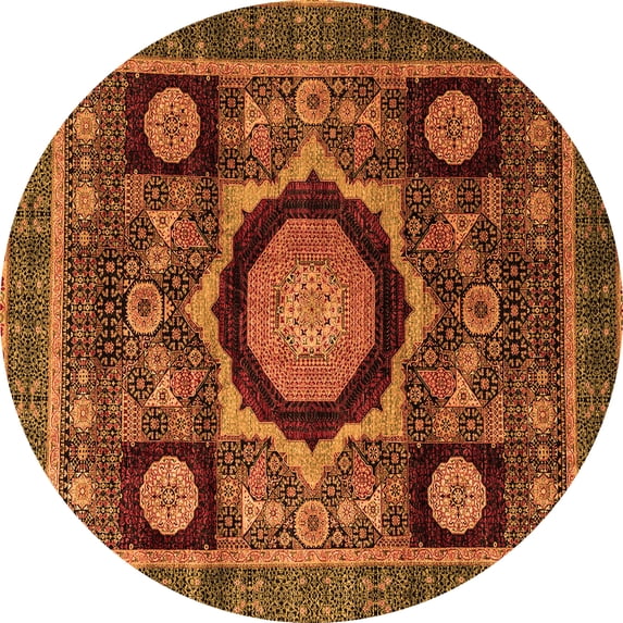 Ahgly Company Indoor Round Abstract Orange Modern Area Rugs, 4' Round