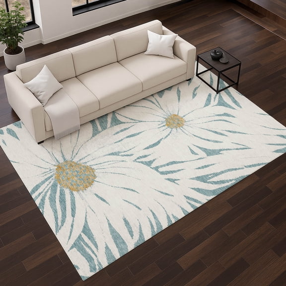 Addison Rugs Mayfield Premium Machine Washable Transitional Floral Teal Rectangle Rug, 10' x 14'