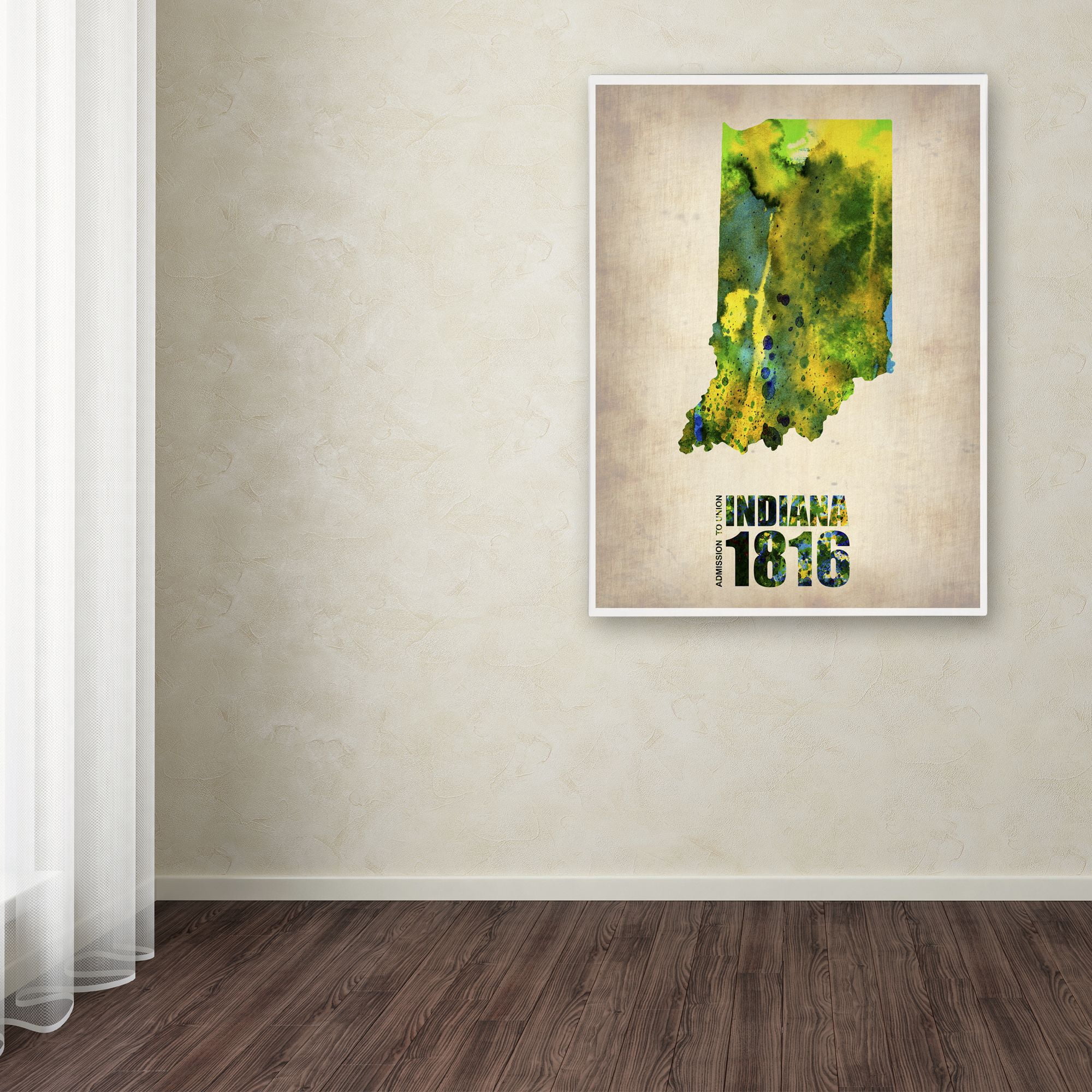 Trademark Fine Art "Indiana Watercolor Map" Canvas Art by Naxart
