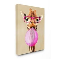 The Stupell Home Decor Collection Giraffe With Bubblegum and Pink Glasses Canvas Wall Art