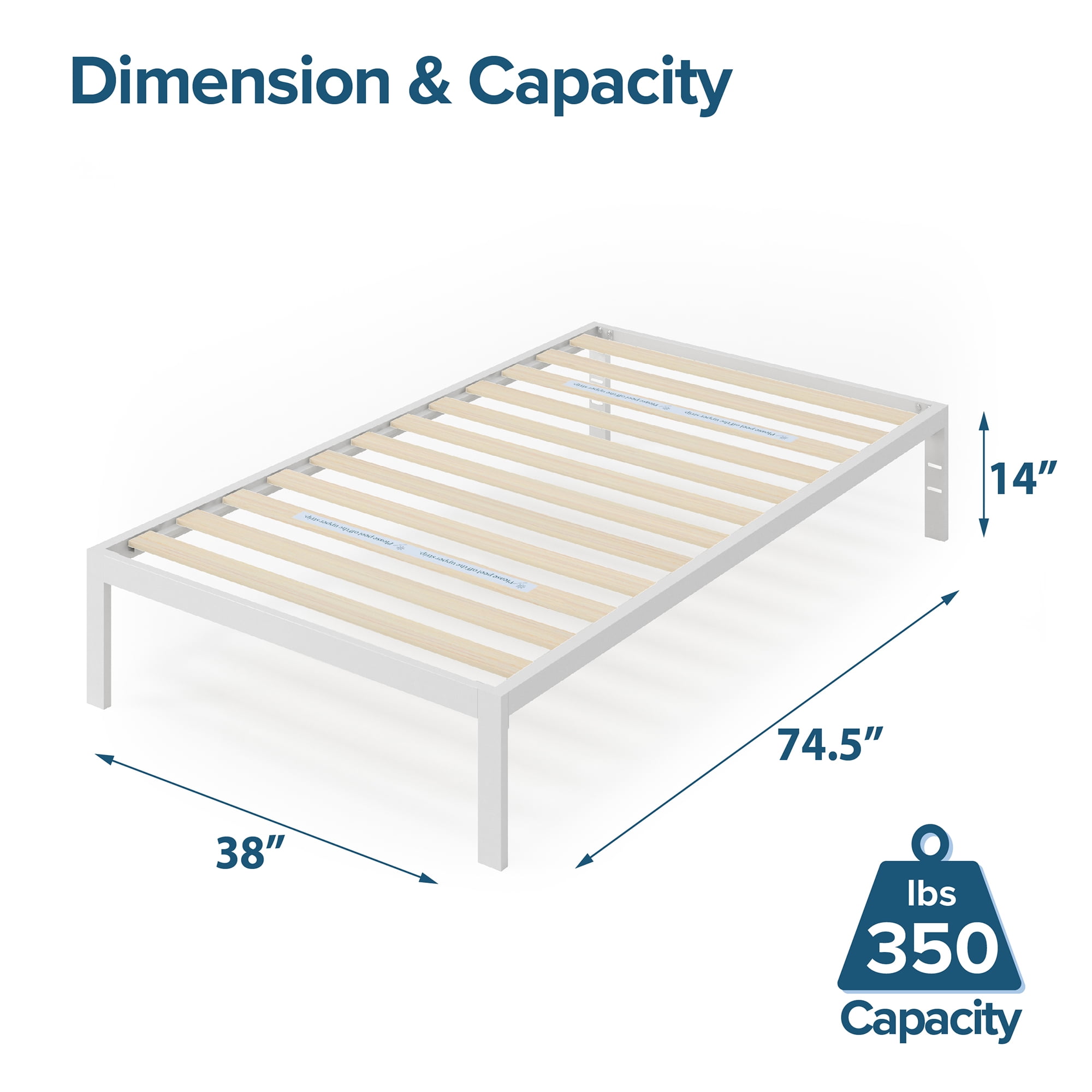 Zinus Mia 14" White Metal Platform Bed Frame, Twin