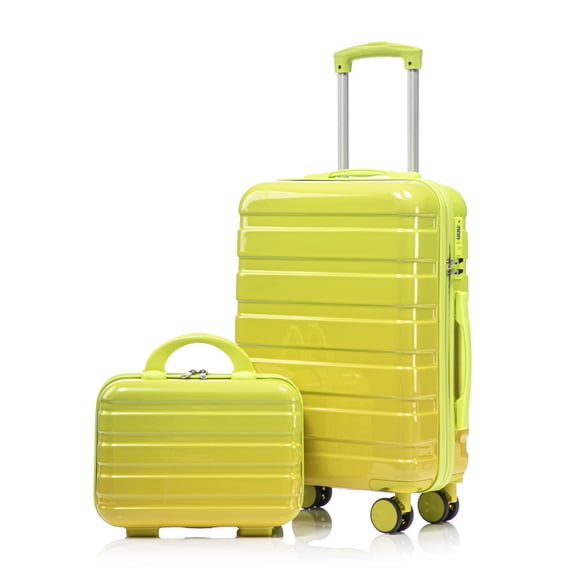 Merronix 2 Piece Gradient PC Wheel Luggage Set with Cosmetic Case, 20" Hardside Suitcase with 360° Spinner Wheels & Combination Lock, Green & Yellow