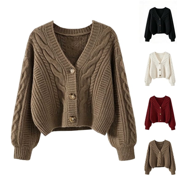 Admvng Women's Cropped Cardigan V Neck Knit Button Down Soft Short Sweater Jacket