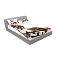thumbnail image 2 of Ambesonne Animal Fitted Sheet & Pillow Sham Set, Cat Dog Friends Portrait, Queen, Brown Black White, 2 of 2