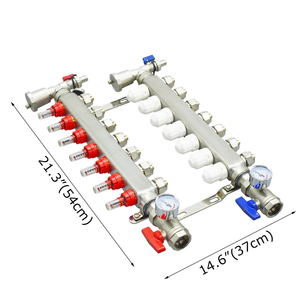 EQCOTWEA 7-Branch PEX Radiant Floor Heating Manifold Set Floor Heating Water Distributor Stainless Steel