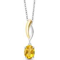 Gem Stone King 925 Sterling Silver and 10K Yellow Gold Oval Yellow Citrine Pendant Necklace for Women (1.30 Cttw, Oval 8X6MM, Gemstone Birthstone, with 18 inch Chain)