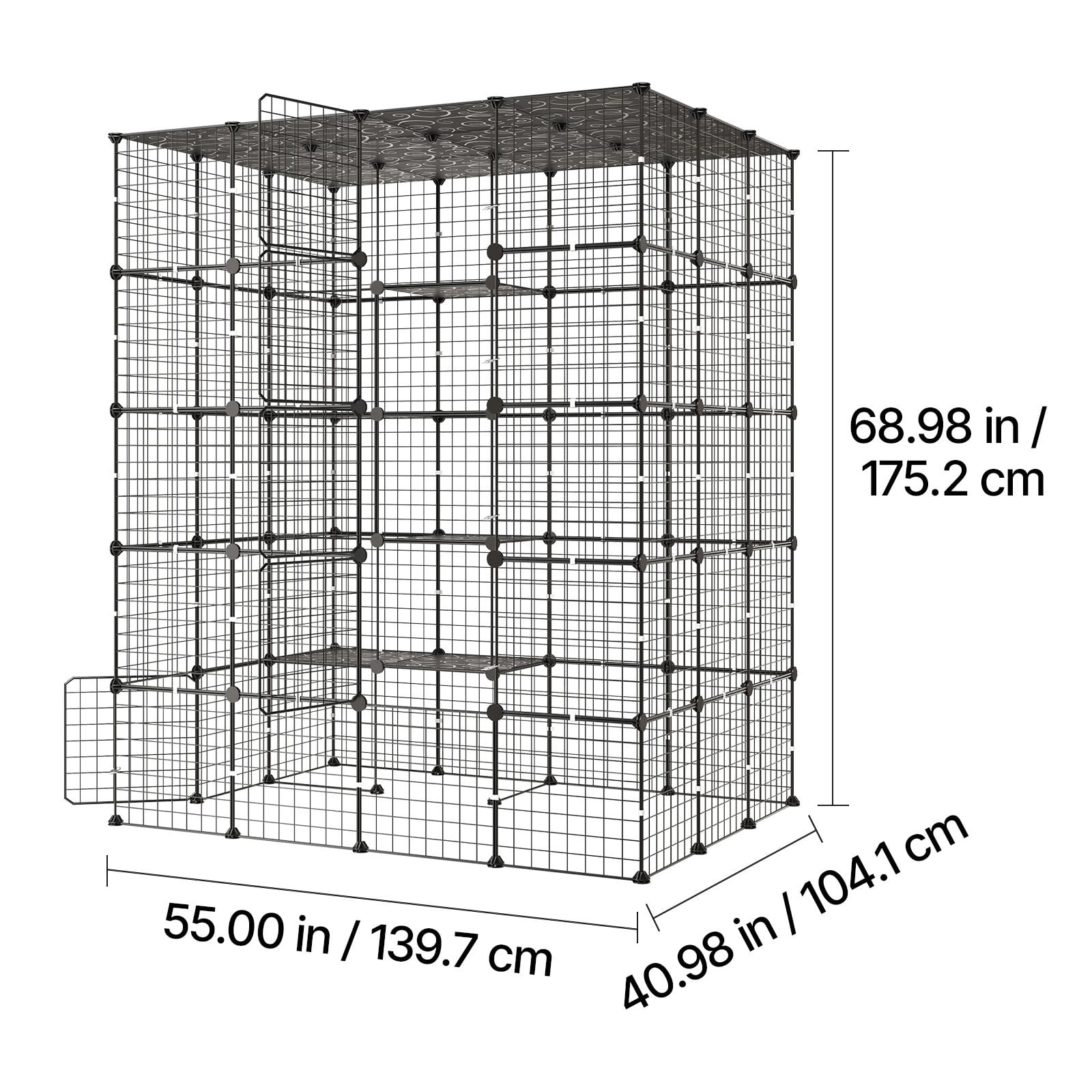 Cat Cage, 5-Tier DIY Cat Playpen Indoor Enclosure, Detachable Metal Wire Kennel Crate with 5 Doors, Large Exercise Place Ideal for 2-3 Cats, Kittens and Small Animals, Black 55"x40.98"x68.98"