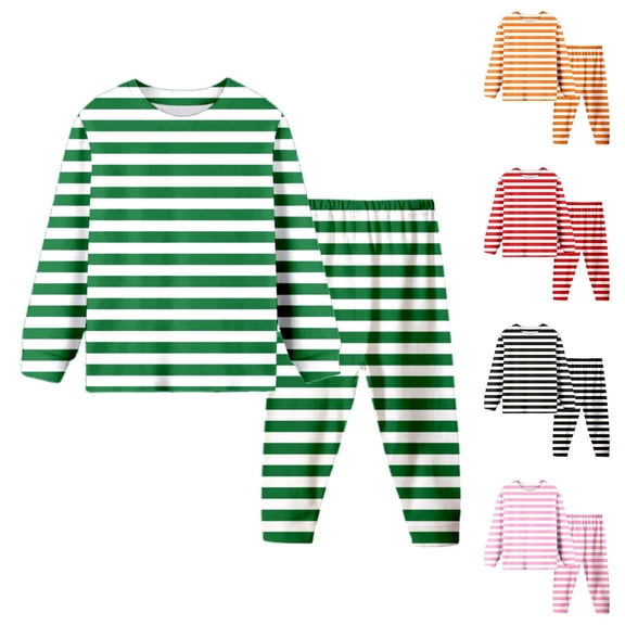 Girls Clothes Kids Striped Long Sleeve Top and Pants Soft Loungewear Set Girls Outfits Green 4T