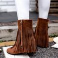 thumbnail image 6 of KELINFONG Womens Flat Side Zipper Boots Suede Fringe Hidden Wedge Ankle Boots Wide Calf Retro Boots, 6 of 7