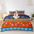 thumbnail image 2 of jejeloiu Vibrant Mexican Duvet Cover Queen For Men Women,Floral Pattern Queen Bedding,Orange Blue,Navy Blue Reversible,3-Piece,1 Duvet Cover and 2 Pillowcases, 2 of 6