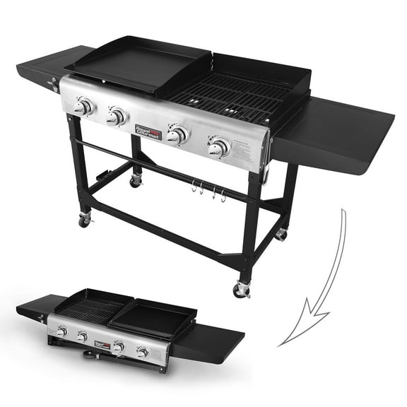 Royal Gourmet 4-Burner GD401 Portable Flat Top Gas Grill and Griddle Combo with Folding Legs