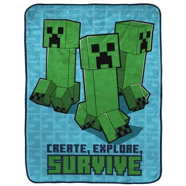 Minecraft Kids Silk Touch Throw Blanket, 46 x 60, Microfiber, Blue, Mojang