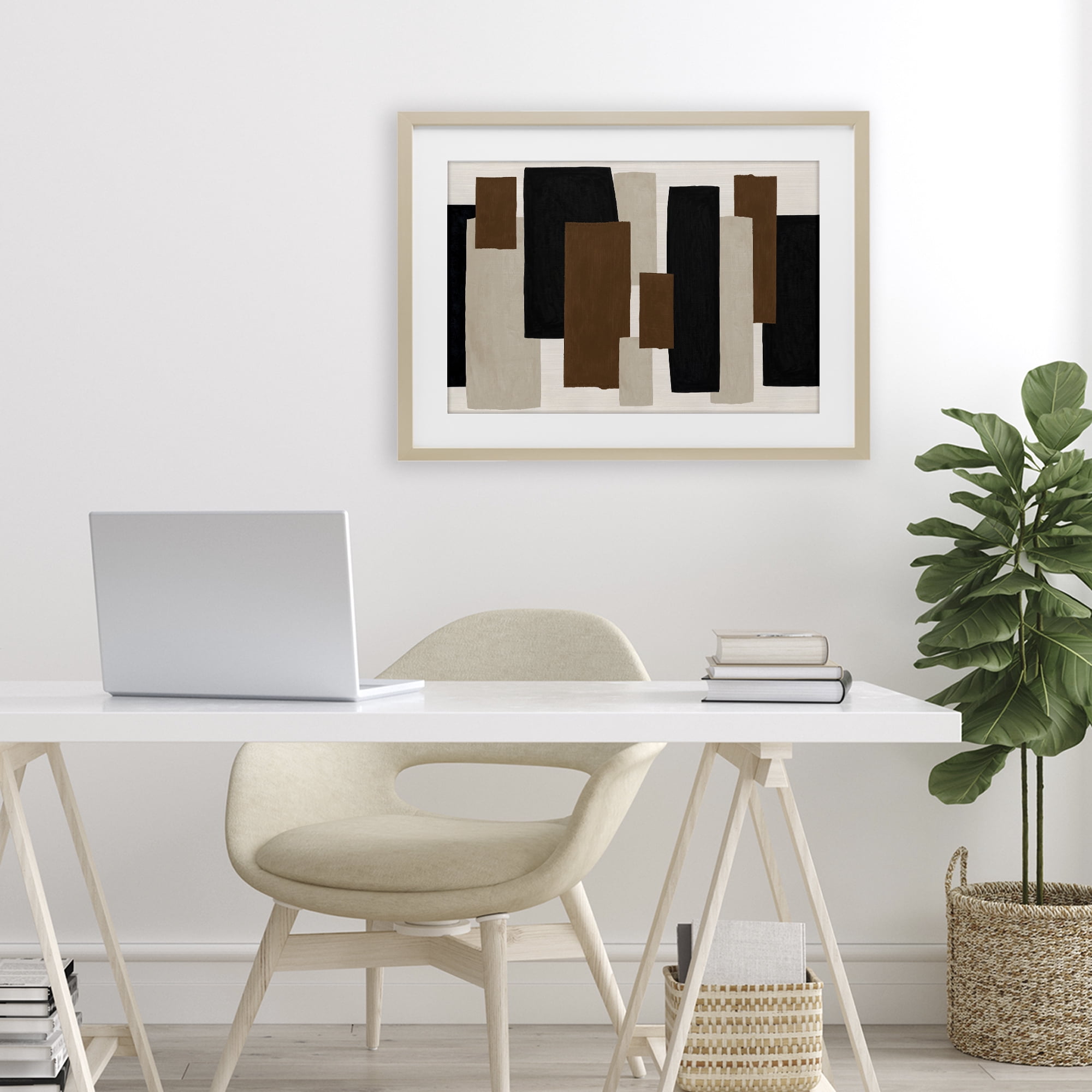 Stupell Industries Minimal Vertical Blocks in Earth Tones Birch Framed Print Under Glass, design by Janet Tava