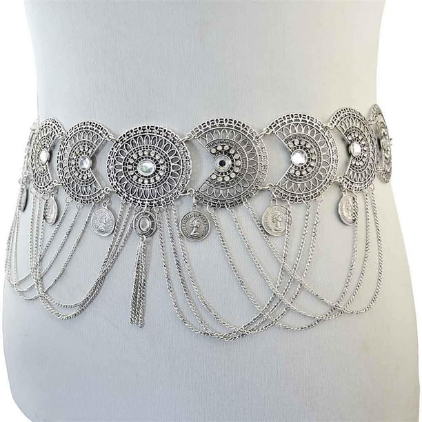 Milaget Vintage Bohemian Rhinestone Tassel Wedding Gypsy Waist Belt Silver Walmart