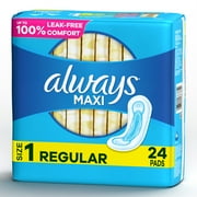 Always Maxi Pads Regular Super Absorbency Unscented without Wings, Size 1, 24 Ct