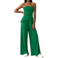 thumbnail image 3 of PRETTYGARDEN Summer Sets Women 2 Piece Outfits Asymmetrical Tube Tops and Pants Beach Vacation Airport Matching Lounge Set, 3 of 8