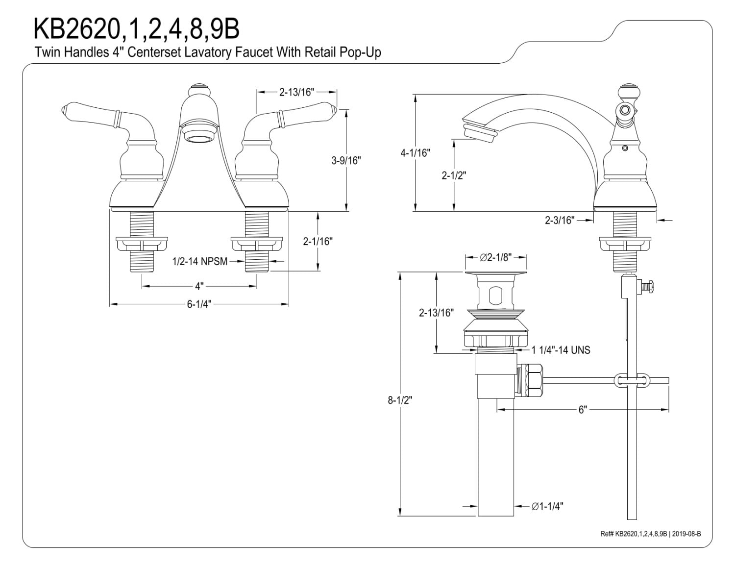 Kingston Brass KB2620B Naples 4 in. Centerset Bathroom Faucet, Matte Black