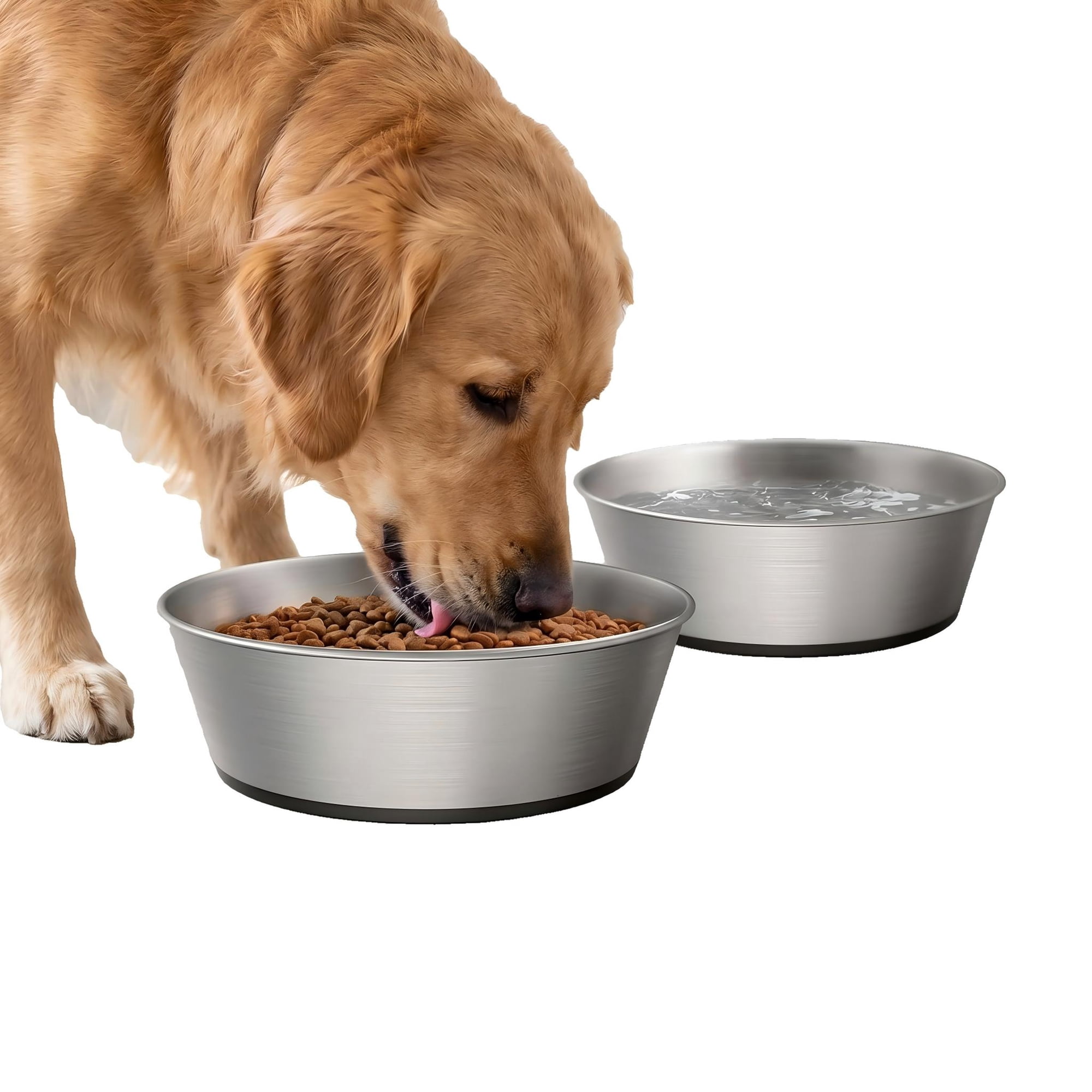 304 Stainless Steel Dog Bowls Set of 2, Anti Rust Metal with Non Slip Rubber Base, Heavy Duty Large Feeding Dishes, BPA Free Food and Water Bowl for Medium Dogs (48oz, 6 Cup)