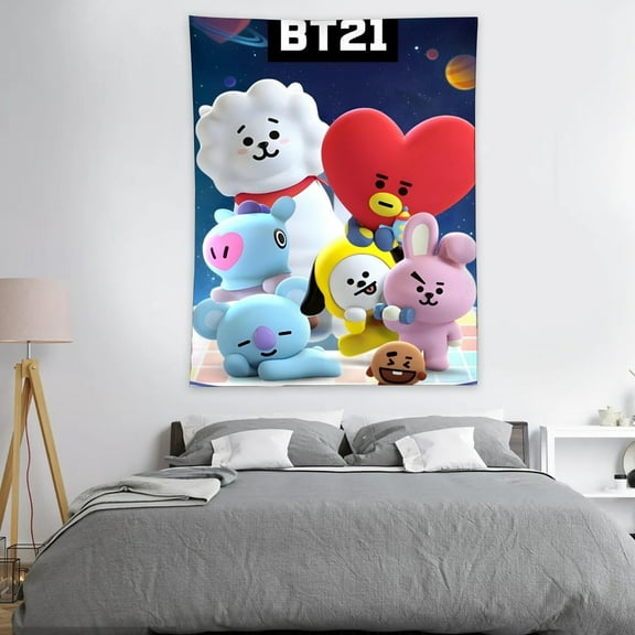 BT21-Theme Anti-pilling Tapestry Gift Wall Hanging Backdrop for Room Bedroom Girls Fans Background Banner Party Birthday Supplies Decor