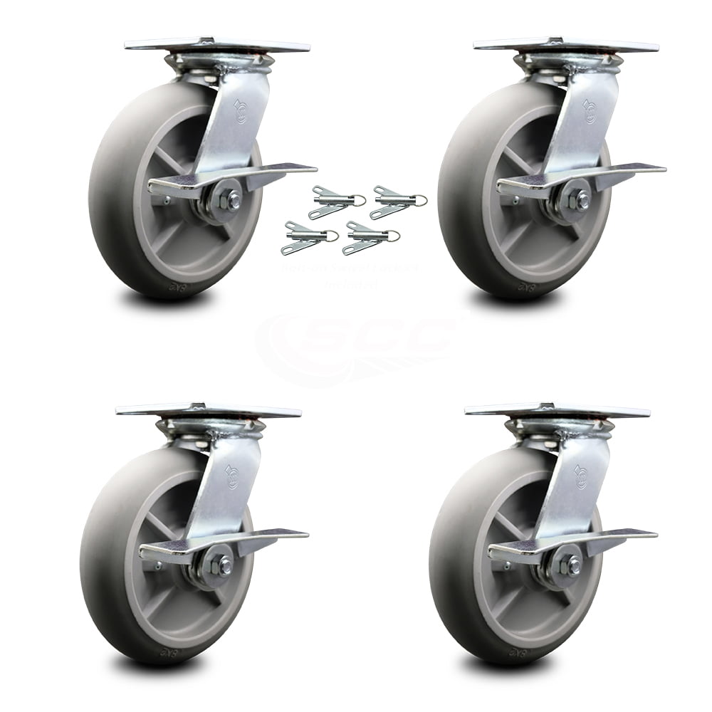 4 Inch Gray Hooded Soft Twin Wheel Caster with Side Mount Set Service Caster 670533914213 