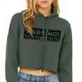 thumbnail image 2 of Warning! Explicit Content on Womens Long Sleeve Crop Top Hoodie, Solid Color with Logo & Signature US Flag Emblem Green Large, 2 of 6
