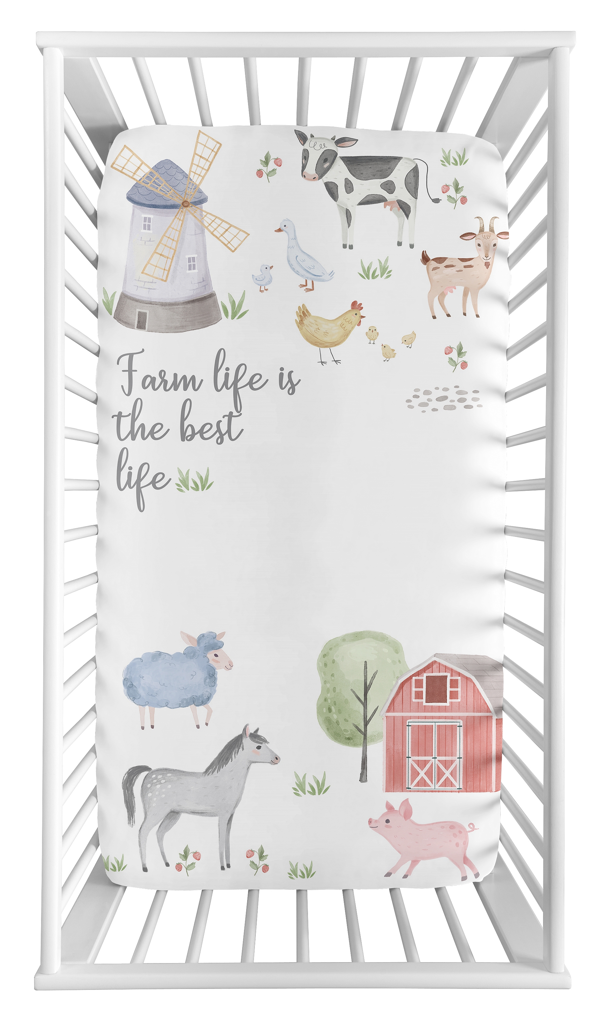 Sweet Jojo Designs Farm Animals Gray Green Grey Red Photo Op Fitted Crib Sheet
