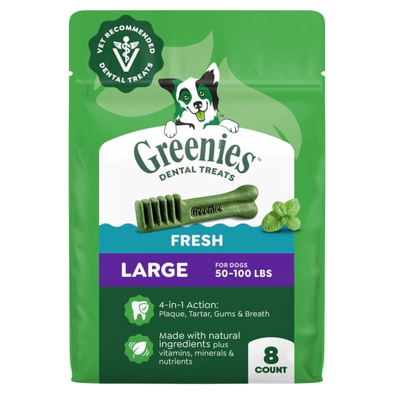 Greenies Fresh Flavor Adult Natural Dental Dog Treats Large Size, 12 oz Pack (8 Count)